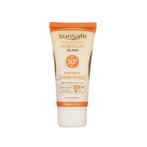 ضدآفتاب سان سیف بدون رنگ فاقد چربی مناسب پوست‌های چرب و جوش‌دار دارای SPF50 حجم 50 میلی لیتر