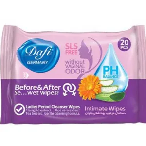 دستمال مرطوب بهداشتی بانوان دافی مدل Befor And After بسته 20 عددی